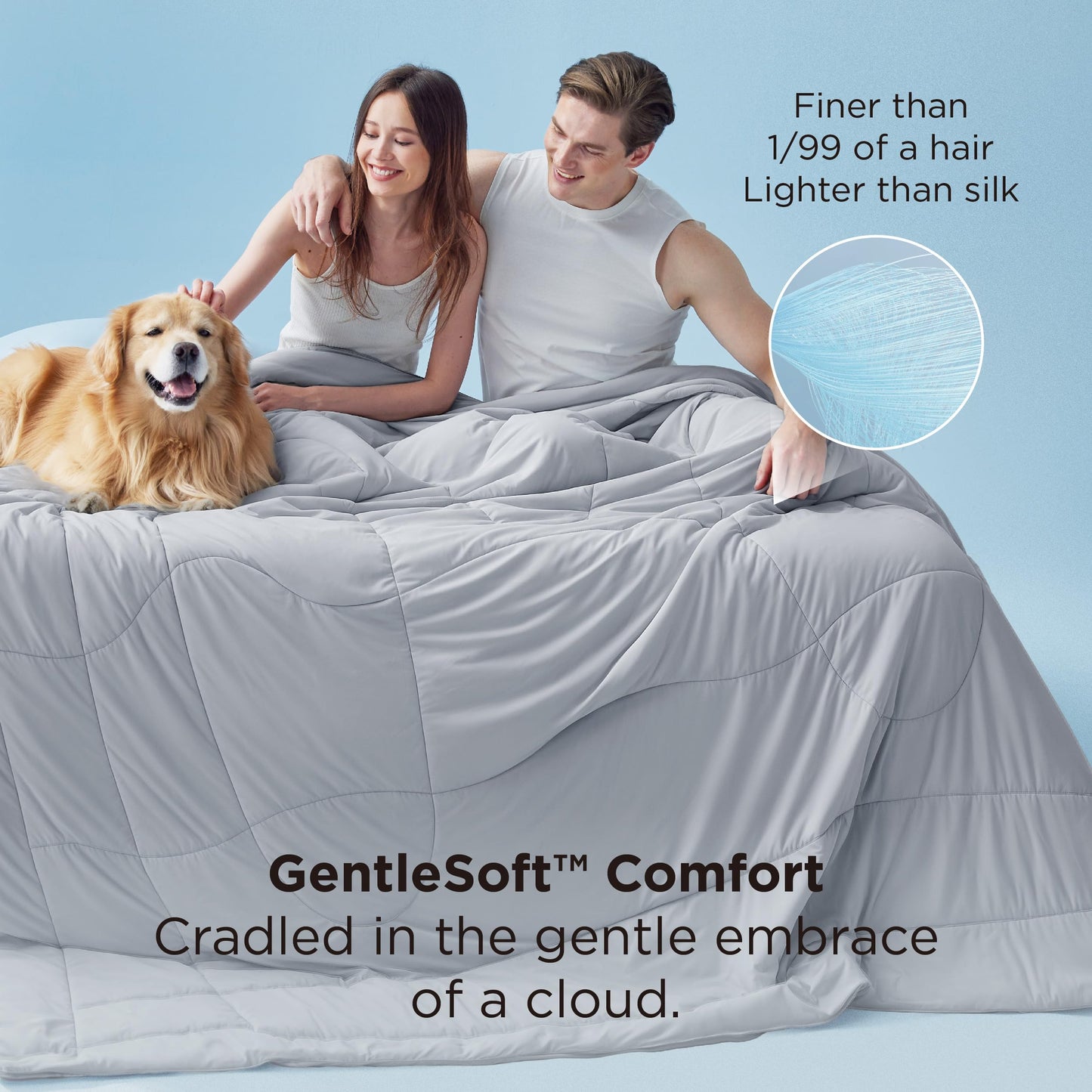 Bedsure Cooling Comforter Bundle Cooling Pillow Cases for Hot Sleepers with Dual-Sided Cool Tech, 2 Pack HA & Ceramides Infused Silky Cooling Pillowcases Soft for Skin & Hair, Grey, Queen Size