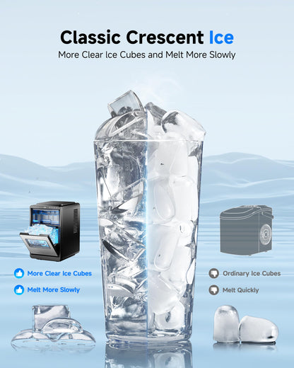 ICEVIVAL Crescent Ice Maker Countertop, 35Lbs/24H, Clear Ice Maker with Self-Cleaning & Timer, 16 Crystal-Clear Ice in 12 Mins, Countertop Ice Makers for Home, Office or Party