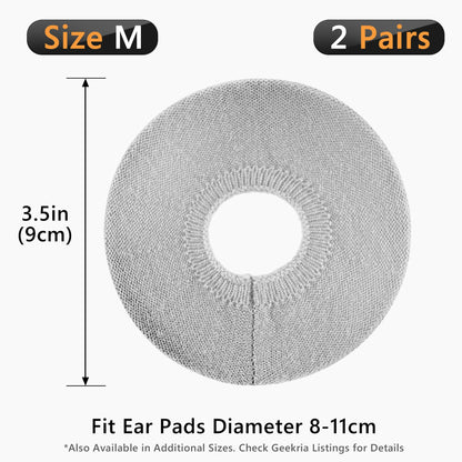 Geekria 2 Pairs Knit Headphones Ear Covers - Product Safety Certified - Washable & Stretchable Sanitary Earcup Protectors for Over-Ear Headsets, Sweat Pads for Gym, Gaming (Size M/Grey)