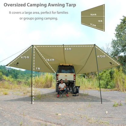 GEERTOP Large Car Tailgate Awning Tarp with 10m LED String Lights Waterproof Outdoor Rear Vehicle Awning Shelter for Van, MPV, Campers
