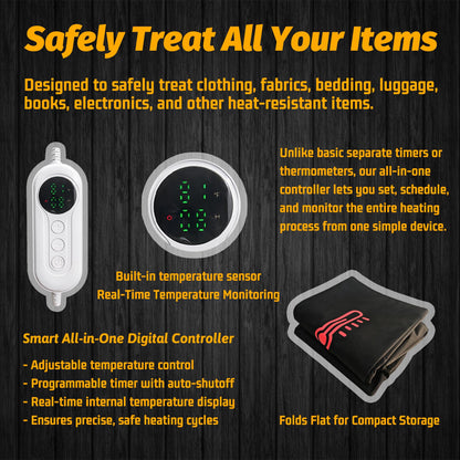 Portable Bed Bug Heater, High-Temperature Heat Treatment System with Timer & Thermometer, 360° Even Heating Chamber for Luggage, Clothes & Household Items