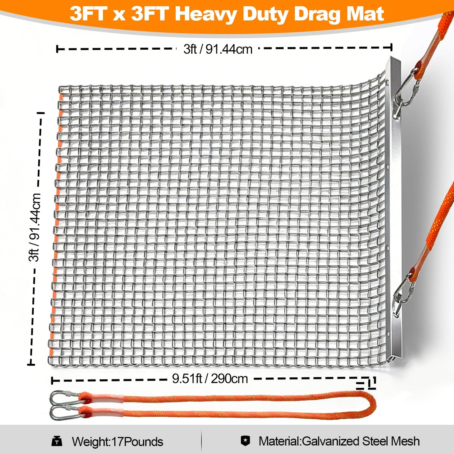Umisu 3' x 3' Heavy Duty Drag Mat – Pre-Assembled Zinc & Steel Mesh Field Leveling Mat for ATV/UTV, Lawn, Gravel Driveway, Garden & Soil Aeration – Rust-Resistant Tow-Behind Ground Leveler
