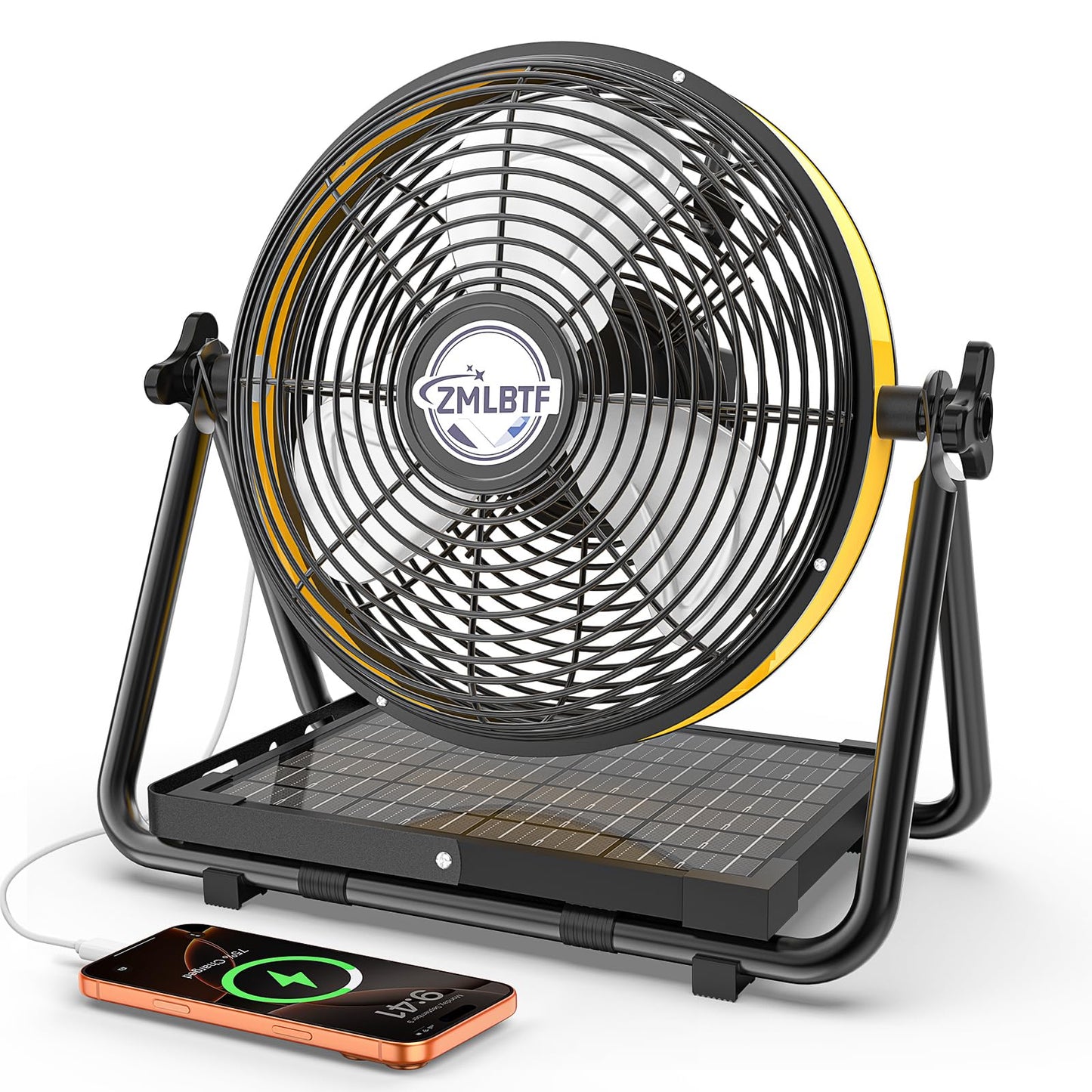 ZMLBTF Solar Fan with 10W Solar Panel, 10" Portable Camping Fan for Outside, Rechargeable Battery Powered, 2 Speed, 360° Tilt Head for Outside, Camping, Travel, Greenhouse (10 inch)
