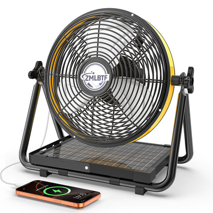 ZMLBTF Solar Fan with 10W Solar Panel, 10" Portable Camping Fan for Outside, Rechargeable Battery Powered, 2 Speed, 360° Tilt Head for Outside, Camping, Travel, Greenhouse (10 inch)