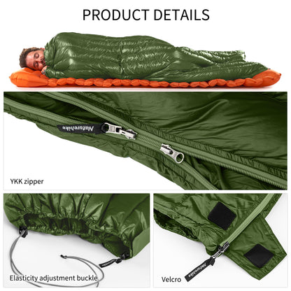 Naturehike Ultralight Backpacking RDS Down Sleeping Bag for Adults, 650 Fill Power Sleeping Bag for 42/52℉, 20oz Compact Lightweight Sleeping Bags for Hiking Camping 3 Seasons