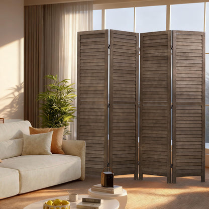FDW 4 Panel Wood Room Divider 5.75 FT Tall Privacy Screen Folding Partition Divider for Dorm Bedroom Office, Dark Brown