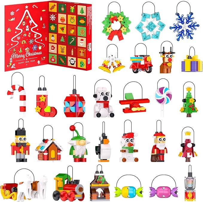 Christmas Ornaments Advent Calendar 2025 Building Block Sets 24 Packs Xmas Tree Ornament to Build Holiday Decoration Toy Compatible with Christmas Sets Stocking Stuffer Gift for Boy Girl Age 6+