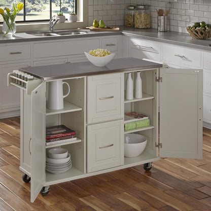 Homestyles Dolly Madison Off-White Mobile Kitchen Cart with Stainless Steel Top