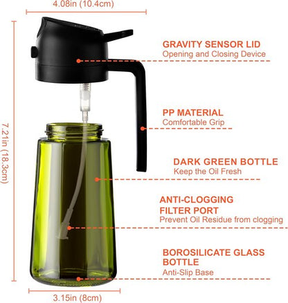CXINYI - 16oz Olive Oil Dispenser with Stickers | 2-in-1 Sprayer for Cooking & Salad - 2 Black