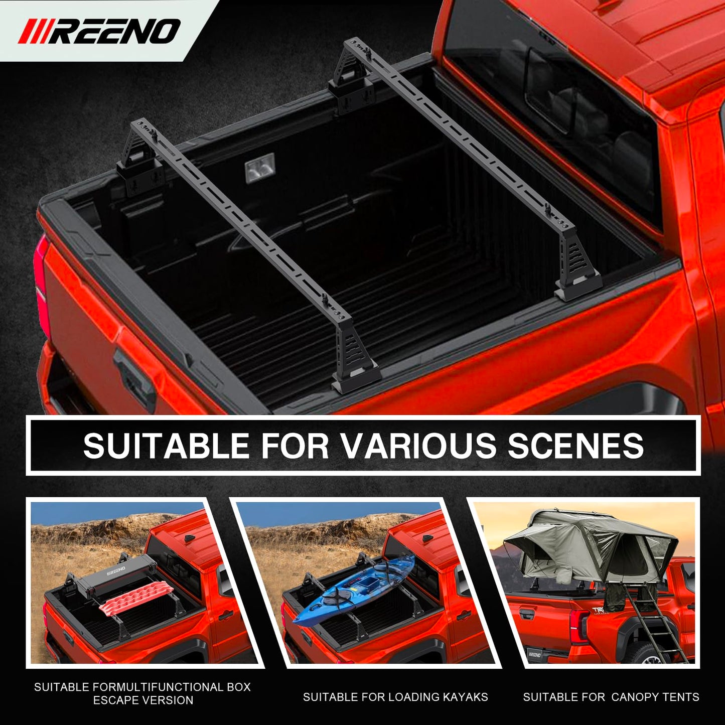 IIIREENO Overland Bed Rack/Bar for Full-Size Trucks/Overland Bed Rack Compatible with Retractable Hard Tonneau Cover, Soft Cover/No Drilling