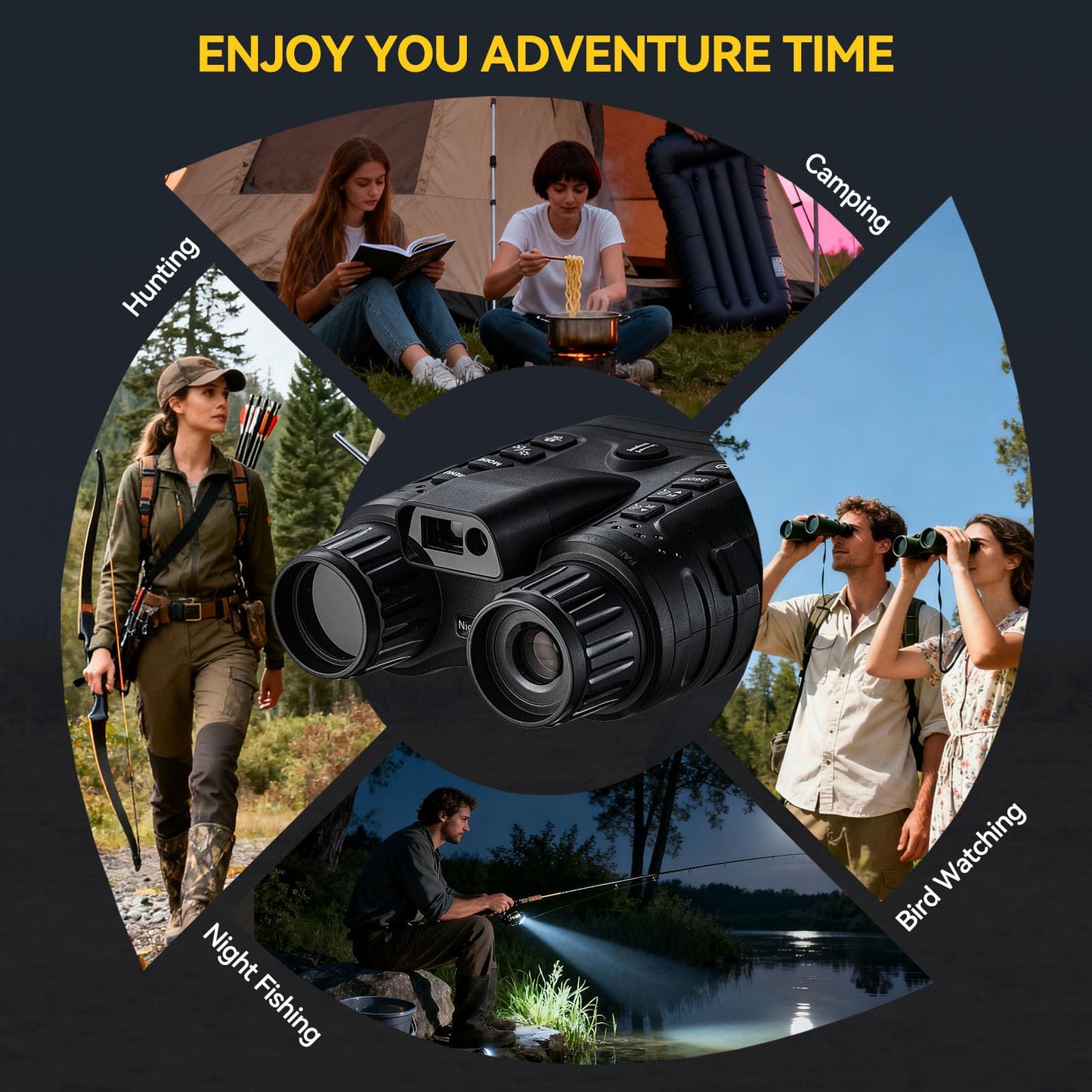 Night Vision Goggles with AI Smart Rangefinder,4K Video Full Dark HD Night Vision Binoculars for Hunting, 8X Digital Zoom with 32GB SD Card,USB-C Rechargeable