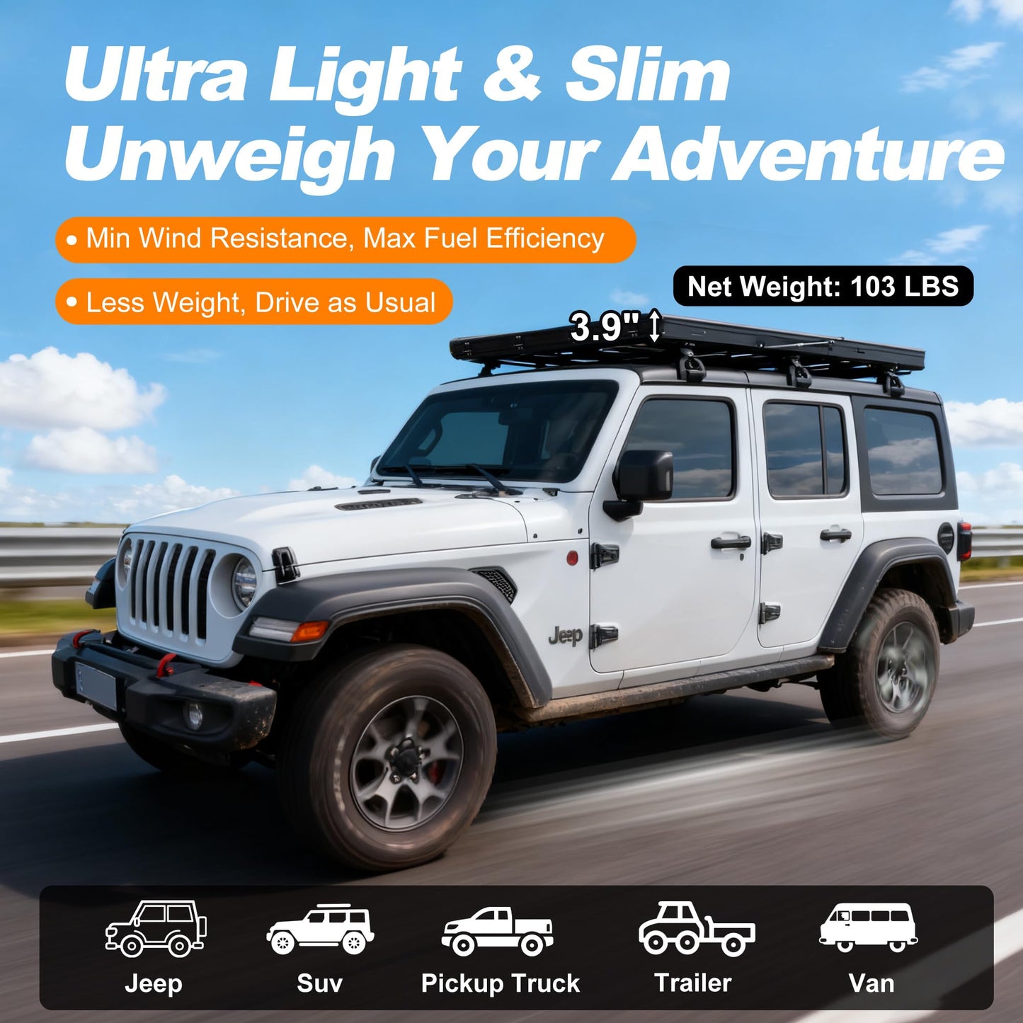 Naturnest Ultra Light Slim Rooftop Tent Hard Shell, Pop Up Tent with Self-Inflating Mattress for 2 Person Camping, Waterproof 4 Season Tents for Truck, Jeep, SUV, Van, Trailer - Polaris Lite