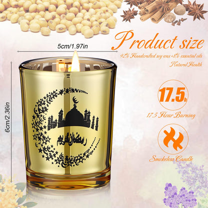 MTLEE 12 Pcs Ramadan Gifts Ramadan Mubarak Scented Candle Jar Eid Candles Eid Religious Novelty Candle Mubarak Gift for Home Muslim Islam Gifts Festival Decor(Gold)