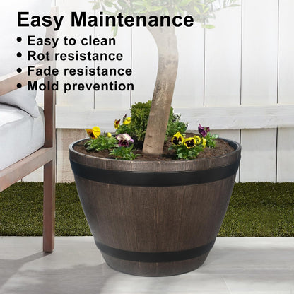 GameXcel Large Whiskey Barrel Planter for Outdoor Plants - Flower Pots Garden Wine Barrel Planter Outdoor - 21" D x 15" H