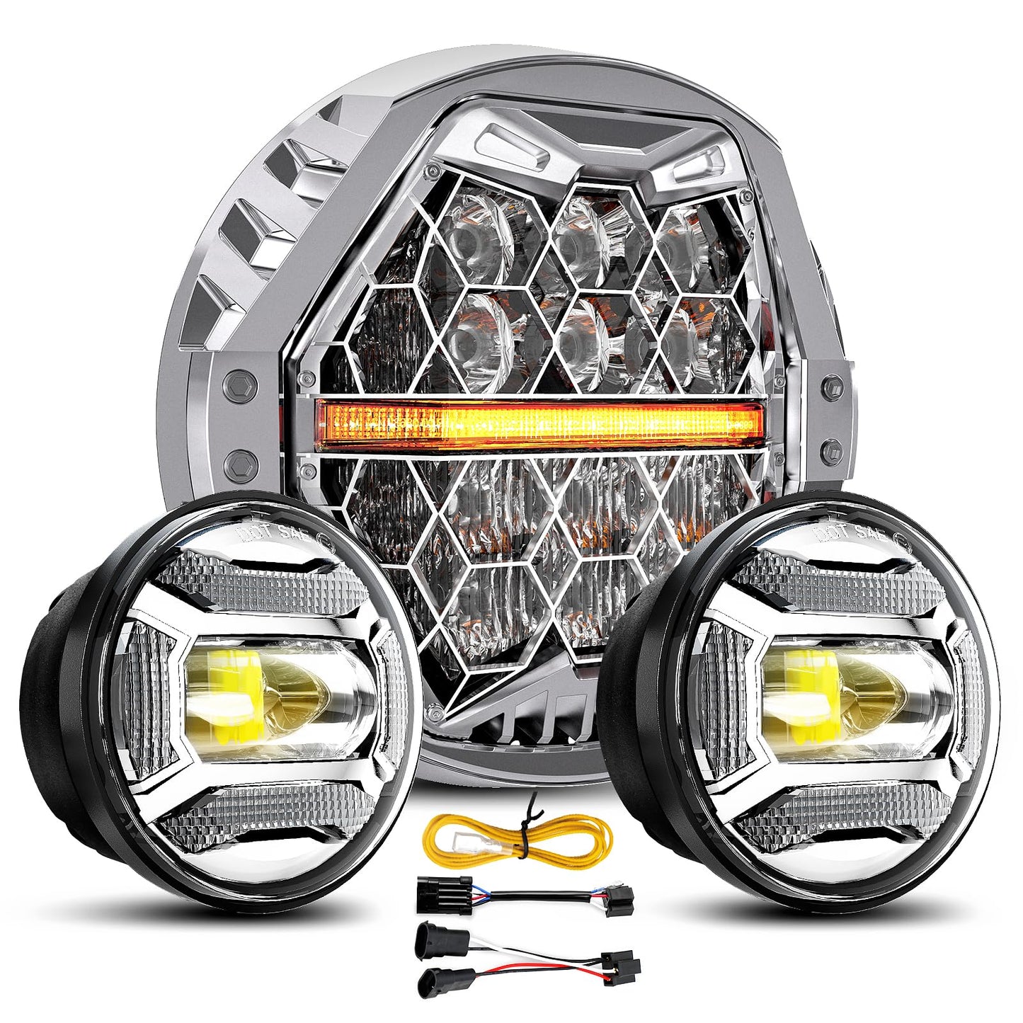 LX-LIGHT Silver 1200% Bright 180W 7 Inch LED Headlight with 4.5 Inch LED Fog lights Compatible with Road King Road Glide Street Glide Electra Glide Ultra Limited Trike Heritage Softail Fat Boy