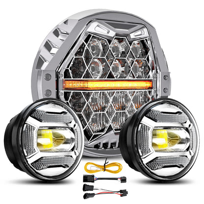 LX-LIGHT Silver 1200% Bright 180W 7 Inch LED Headlight with 4.5 Inch LED Fog lights Compatible with Road King Road Glide Street Glide Electra Glide Ultra Limited Trike Heritage Softail Fat Boy