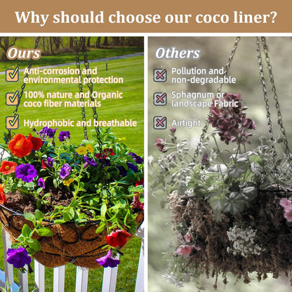Legigo 14-Inch Coco Fiber Hanging Basket Liners - 4 Pack of 100% Natural Round Plant Liners