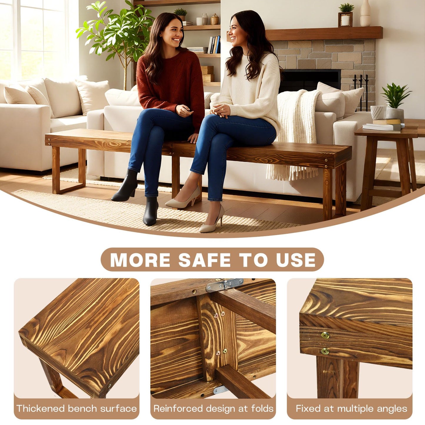 YEXINGlow 6Ft Outdoor Solid Wooden Bench, 71" Porch Bench Outdoor Backless Garden Bench, Long Outdoor Narrow Wood Bench for Deck Patio Entryway,Bears 900 pounds