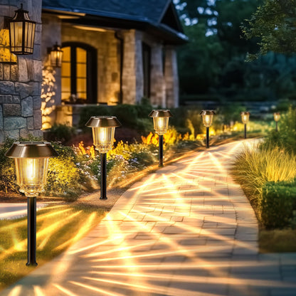 HMDecor Solar Lights Outdoor Waterproof,6 Pack Bronze Pathway Lights with 10-40 LM Dimmable Glass and Metal, Solar Powered Garden Fall Decor for Yard,Patio,Pathway,Driveway(Warm White)