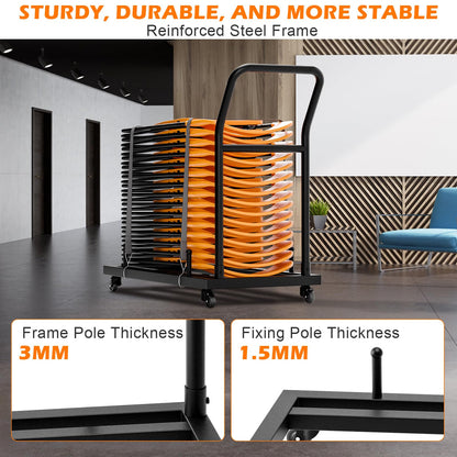 NULTRUMA Heavy-Duty Folding Chair Rack Storage Cart - Holds 25-28 Chairs, 300 LB Capacity with Locking Wheels & Space-Saving Vertical Design, Matte Black