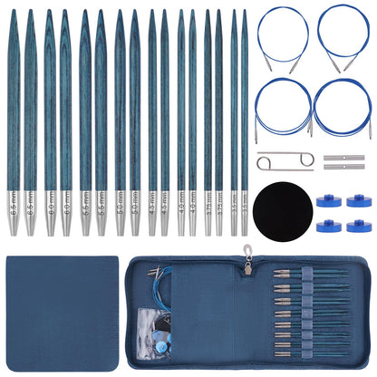 BsHooker Interchangeable Circular Knitting Needles Set with Case,3.5mm-6.5mm Birch Wood Knitting Needles Set with Cables,Complete Accessories