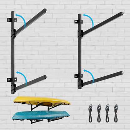 AlloyLake Folding Kayak Wall Rack, 240 lbs Heavy Duty Garage Storage Hanger, 2-Tier Adjustable Mount with 304 Stainless Steel Hardware, Fits Canoe, SUP & Surfboard - Black
