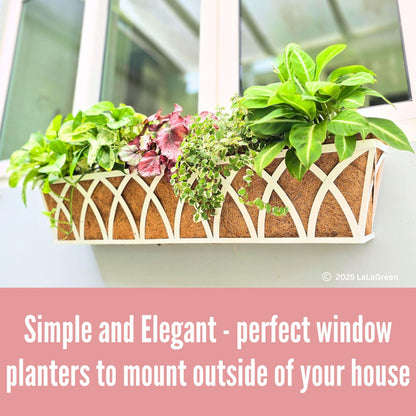 LaLaGreen Wall Planter Outdoor (48 inch, 2 Pack) White Metal Rectangular Hanging Flower Box Planters with Coco Liner Window Boxes Basket Plant Holder Horse Trough Deck Rail Railing Patio Porch Balcony