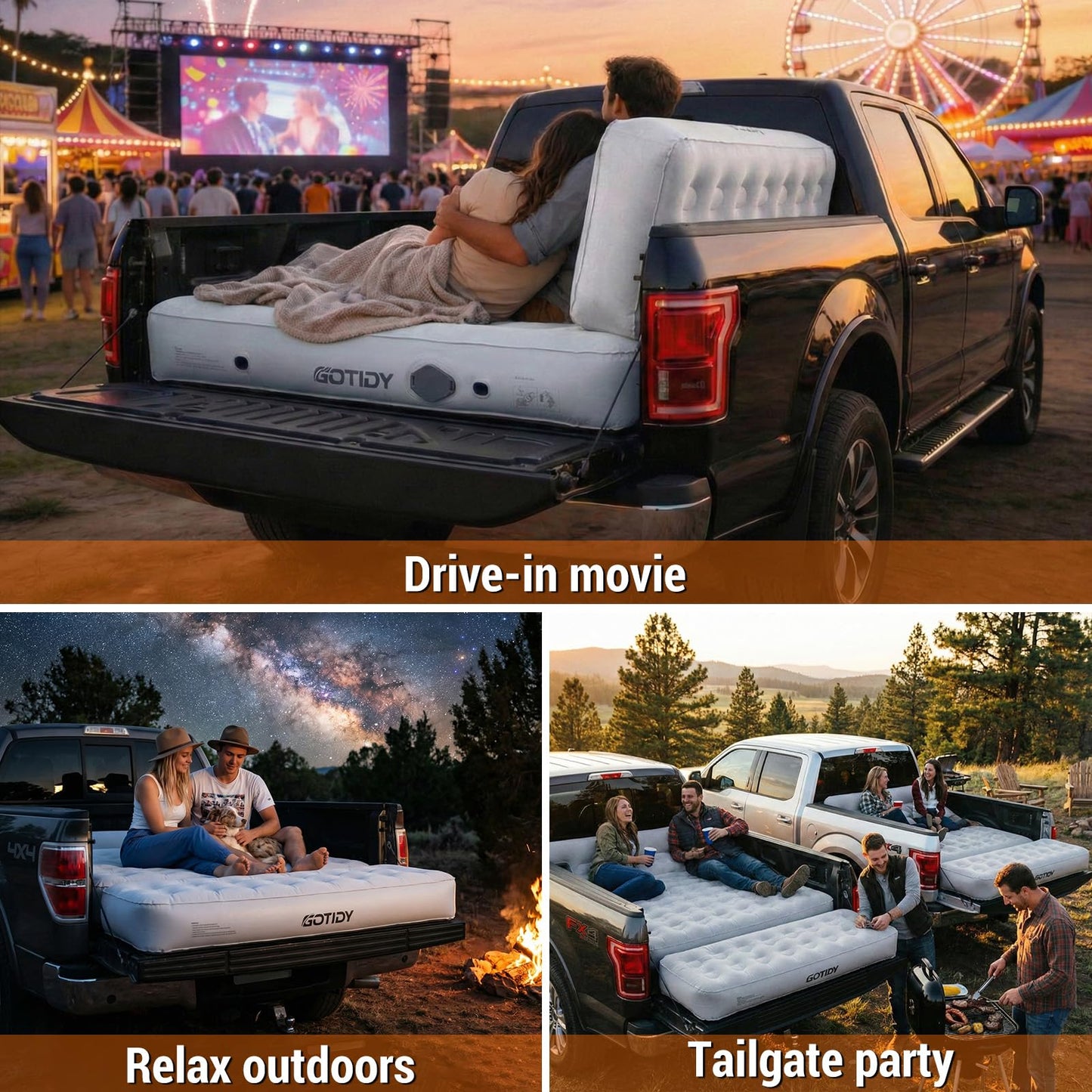 Comfortable Fabric Texture Truck Bed Mattress 5.5-5.8ft for Full-Size Pickup with extender, Truck Bed Air Mattress Customized for Tundra/ F150/ Silverado/ Ram1500, with Bult-in-Air Pump,Camping