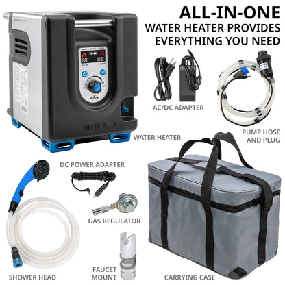 Hike Crew Portable Propane Water Heater & Shower Pump w/Built-in Battery | Compact Outdoor Cleaning & Showering System w/LCD, Safety Shutoff & Carry Case, Instant Hot Water for Camping & Hiking
