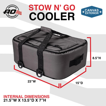 AO Coolers Stow-N-Go Canvas Soft-Sided Cooler, Low Profile and Leak Proof, Insulated for 24-Hour Cold, Smoke, 38-Can