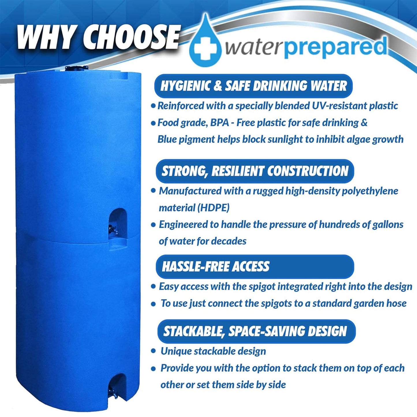 WaterPrepared 3 Pack Water Tank, Rain Barrel Storage, Stackable Drum, 55 Gallon