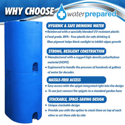 WaterPrepared 3 Pack Water Tank, Rain Barrel Storage, Stackable Drum, 55 Gallon