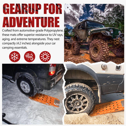 BUNKER INDUST Offroad Traction Boards with Jack Base (Orange) + 3" x 30ft Recovery Straps + Pair 3/4 D Ring Shackles + Bag 35,000 lbs Tree Saver Winch Strap