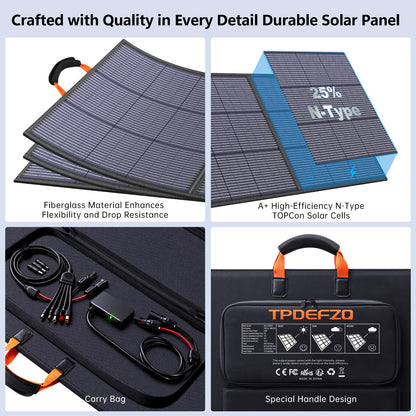 TPDEFZQ 220W Portable Solar Panel 20V 25% High Efficiency N-Type Solar Cell, with 4 Adjustable Kickstand, IP68 Waterproof,Foldable Solar Panel for Camping RV Off Grid Backup