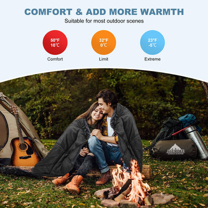 AGEMORE Cotton Flannel Double Sleeping Bag with Fleece Lined Hood, Waterproof Queen Size 2 Person Sleeping Bag for Adults Cold Weather Camping Backpacking or Hiking, 3-4season