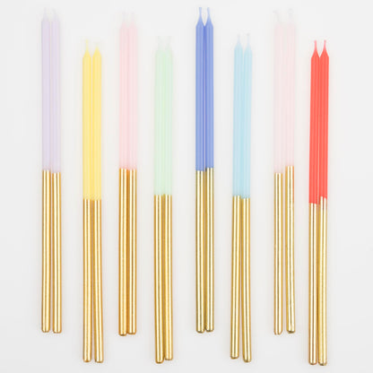 Meri Meri Gold Dipped Birthday Candles for Cake (Pack of 16), 7.25" Tall, Unscented Gold Birthday Candles