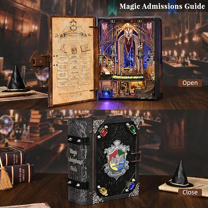 DIY Dollhouse Book Nook Kit with LED Light for Teens and Adults (Magic Admissions Guide)