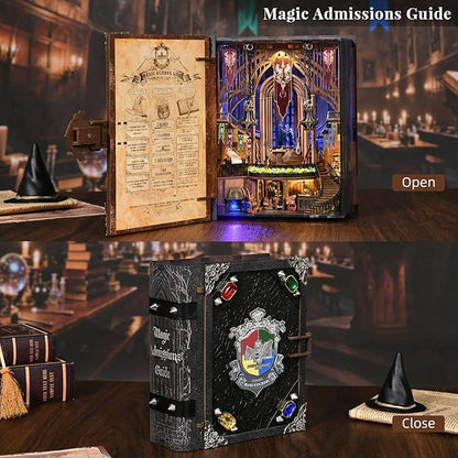 DIY Dollhouse Book Nook Kit with LED Light for Teens and Adults (Magic Admissions Guide)