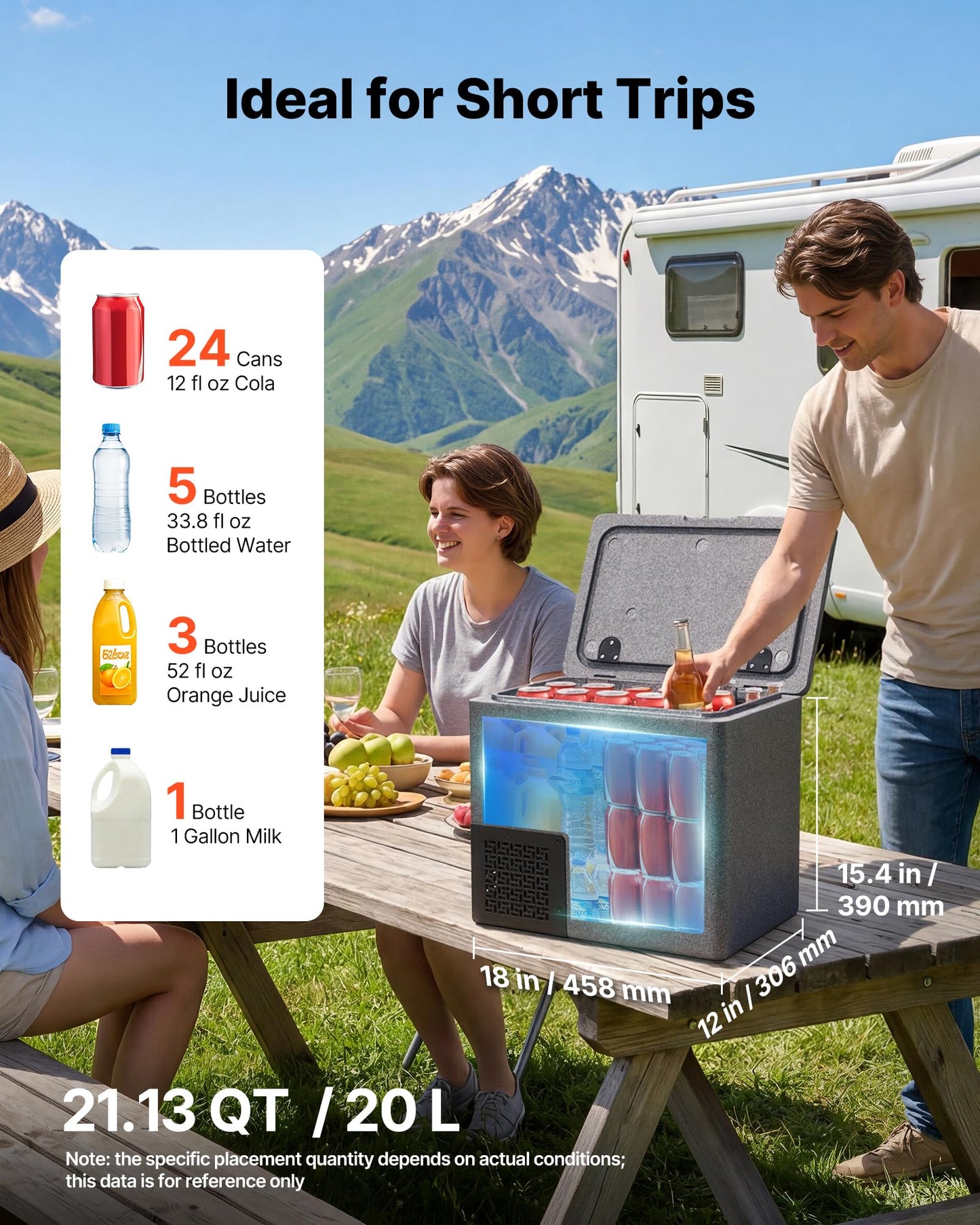 VEVOR 12 Volt Refrigerator, 21.1 QT/ 20L Car Fridge, Portable Ultra-Light EPP Freezer, APP Control Electric Compressor, 12V/24V DC, 14℉ to 50℉, for Truck Van RV SUV Boat Travel Camping