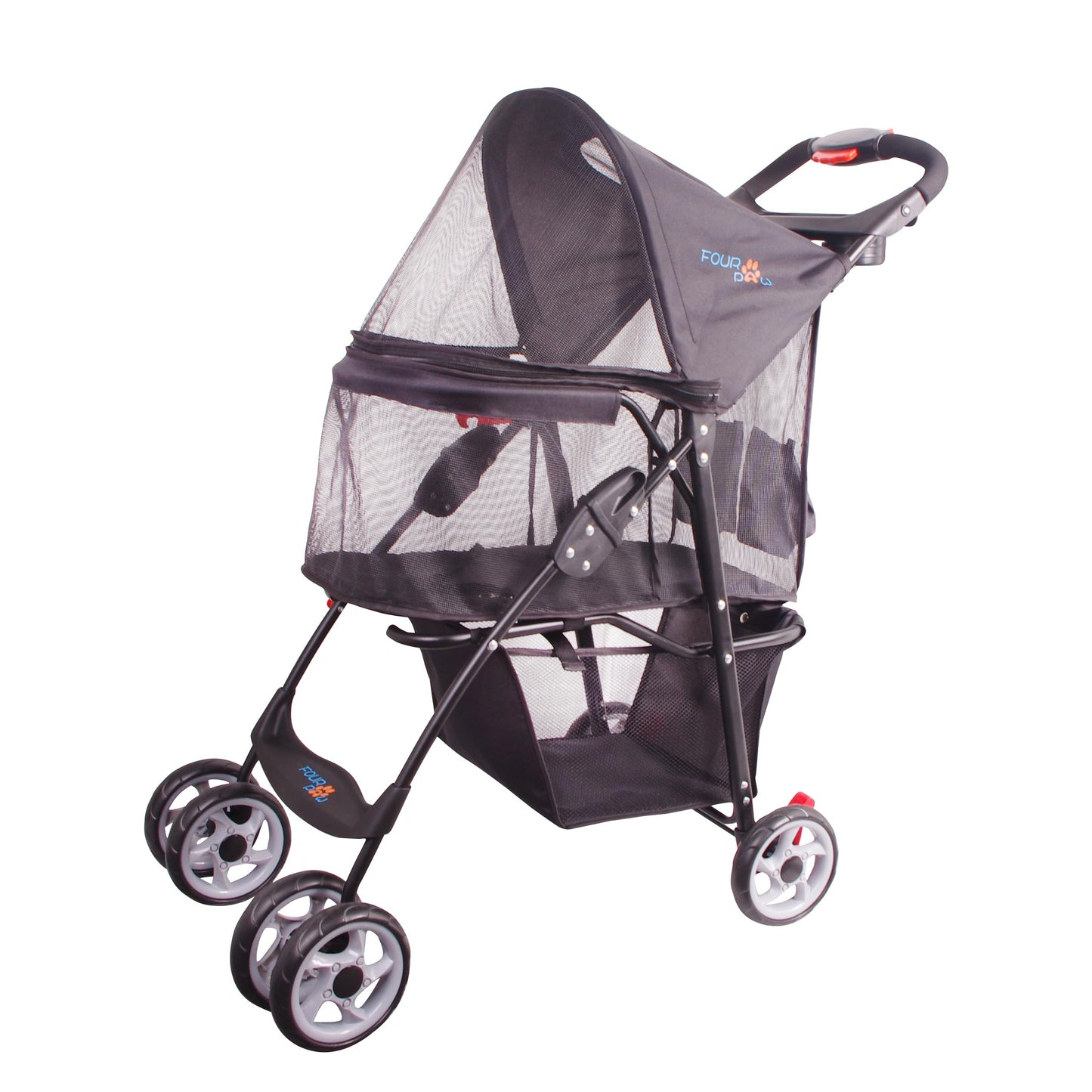 FOURPAW Full-Window pet Stroller 4 Wheels for Cats & Dogs, with Storage Basket,Cup Holder, Travel Puppy/Cats Stroller.