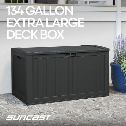 Suncast 134-Gal. Resin Outdoor Patio Deck Box - Extra-Large Storage Solution in Iron Ore