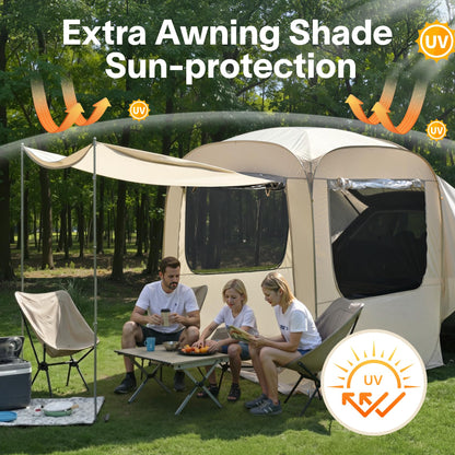 Alvantor® SUV Tailgate Tent with Sunshade Awning, 6x6x6.6ft Waterproof Car Tent for 2-3 People, Instant Pop up SUV Tent with PVC+Oxford+Mesh Material