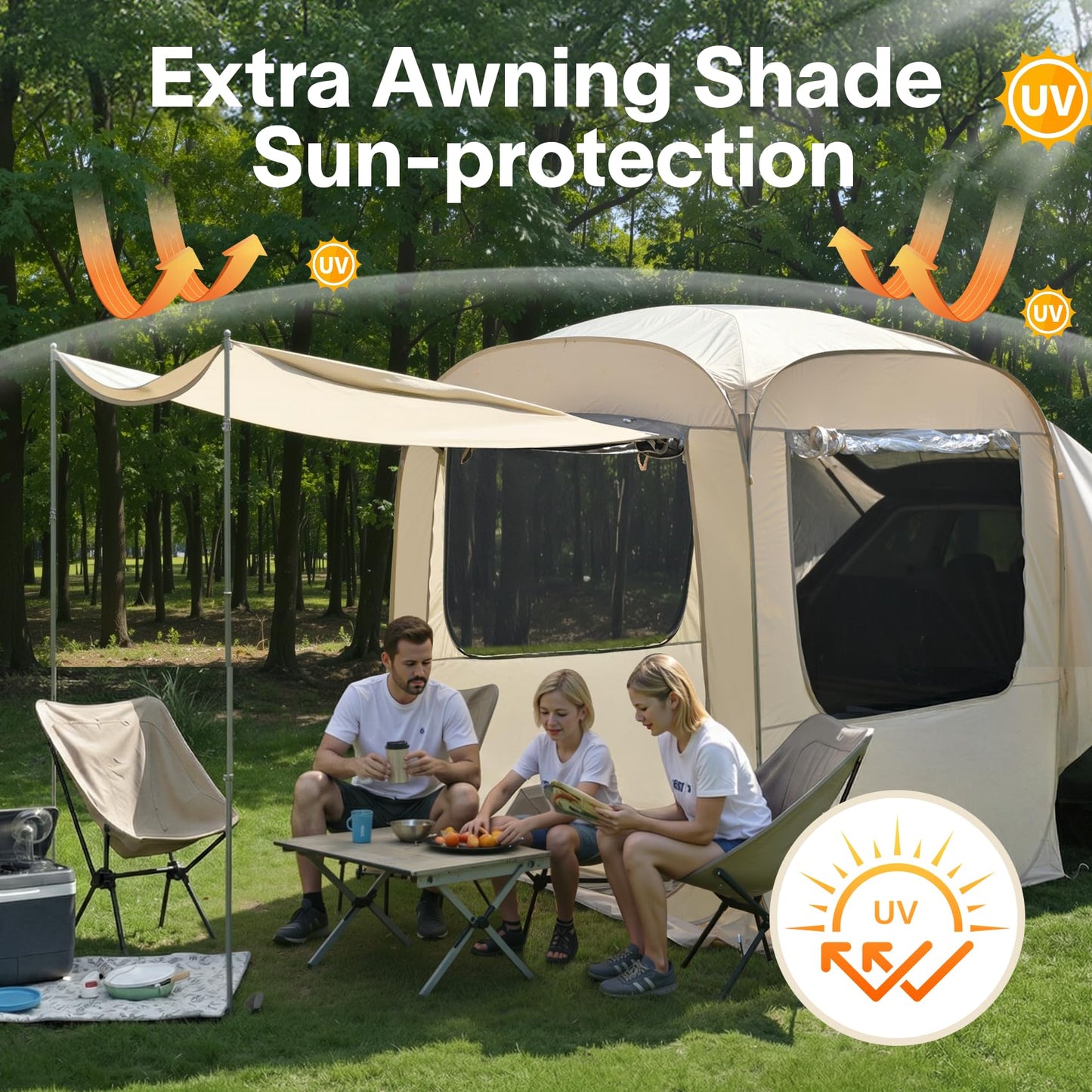 Alvantor® SUV Tailgate Tent with Sunshade Awning, 6x6x6.6ft Waterproof Car Tent for 2-3 People, Instant Pop up SUV Tent with PVC+Oxford+Mesh Material