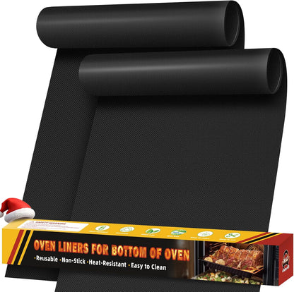 Skiennix Oven Liners - 2 Pack Heavy Duty Non-Stick Mats | 17"x25" Reusable & Heat Resistant, BPA/PFOA Free (Black)