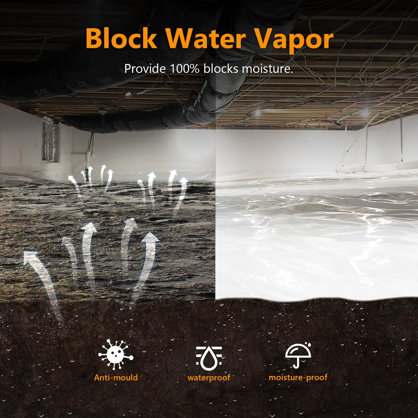 Crawl Space Vapor Barrier, 16 Mil 10'x50', White Plastic Sheeting - Thick Plastic Sheeting, Heavy Duty Polyethylene Film, Drop Cloth Vapor Barrier Covering for Crawl Space, Basement