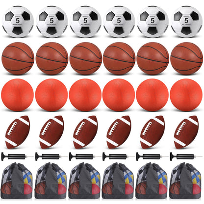 HyDren 36 Pcs Sports Balls Set for Teen Adult, Multi Sport Training Equipment with Official Size Basketball Soccer Ball Football Playground Ball with Pump and Carry Bag Back to School Sports Gift
