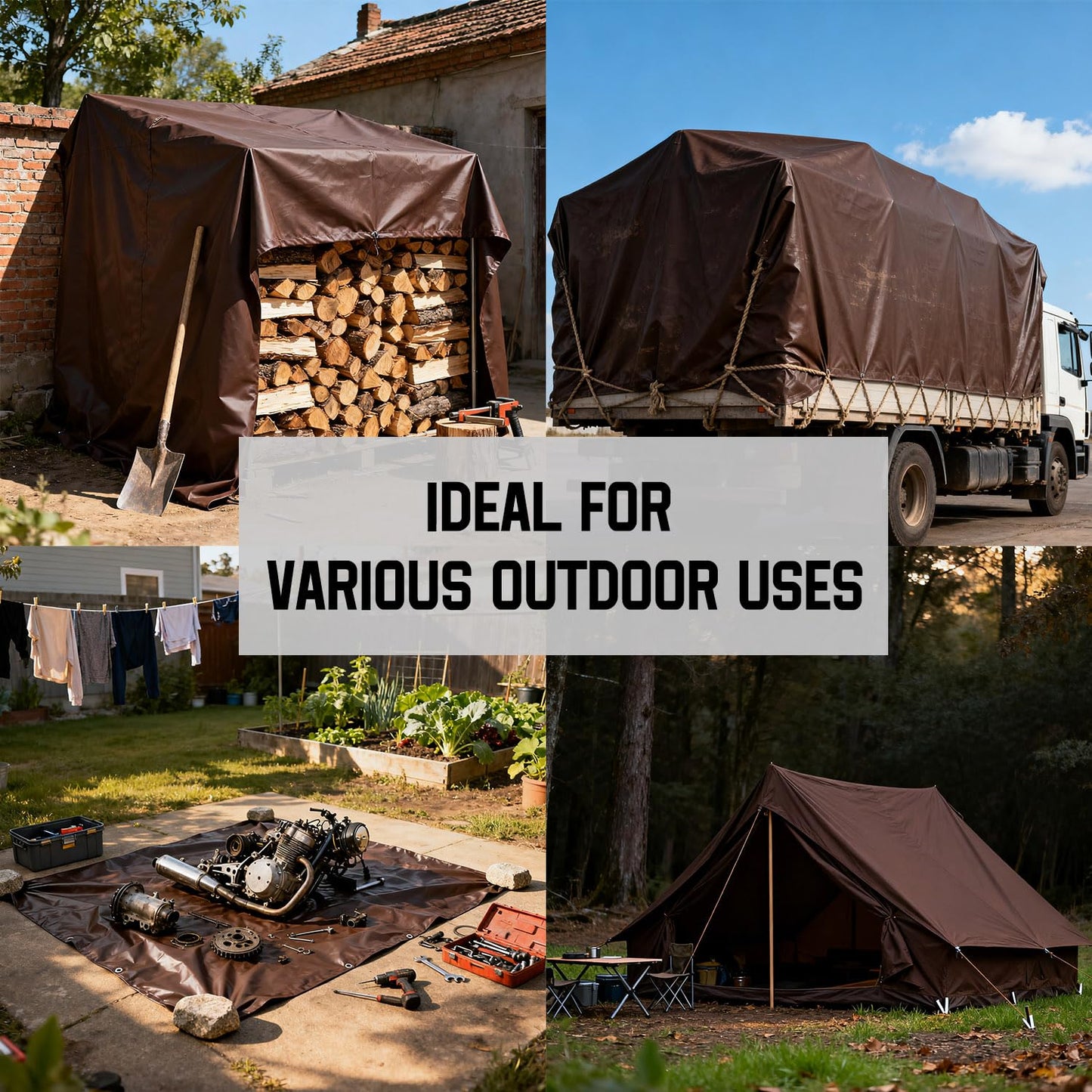 30 x 40 FT Waterproof Heavy Duty Tarp, 10 Mil Thick, Outdoor Furniture Covers, Plastic Insulated Tarpaulin for Camping Tent Roof Boat Patio Pool Cover, Large & Small Multi-Size Tarps, Brown/Black