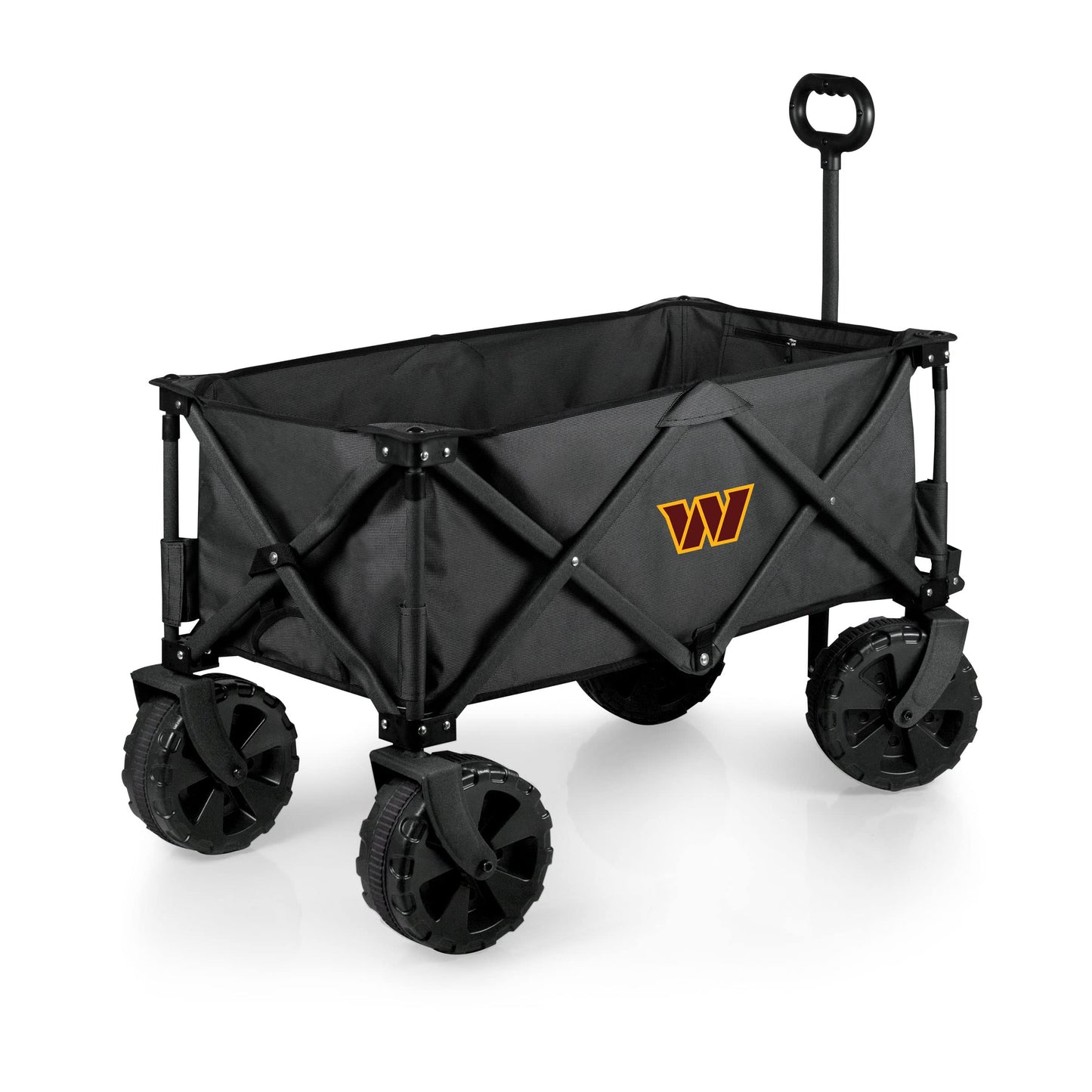 PICNIC TIME NFL Washington Commanders Adventure Wagon Elite All-Terrain Folding Beach Wagon with Big Wheels Plus Table Top Lid & Soft Cooler Liner, Collapsible Utility Wagon, (Dark Gray)