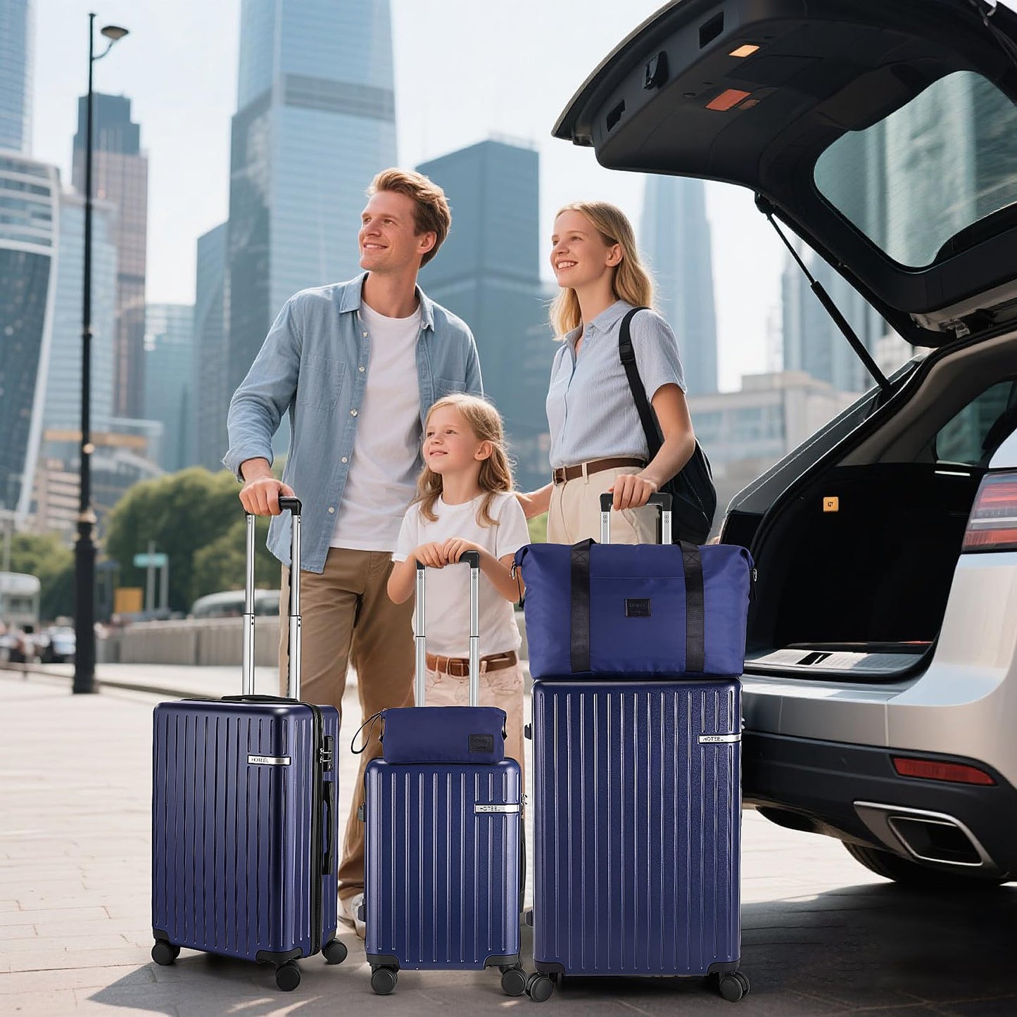 HOTEEL 5 Piece Luggage Set (4-YEAR WARRANTY) ABS+PC Hardshell Carry on Suitcase with Spinner Wheels & TSA Lock for Men Women, Rolling Suit Case for Plane, Travel, Business, Royal Blue (20/24/28/DB/TB)