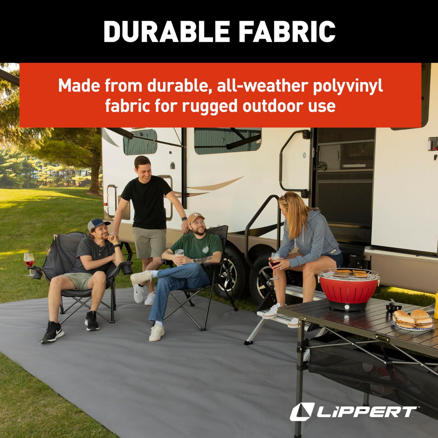 Lippert Outdoor Patio Rug - Gray, 8' x 20'